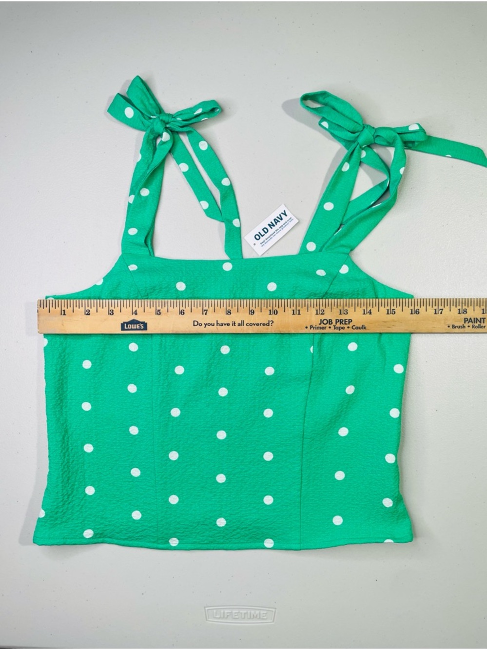 NWT Old Navy Small Green Polka Dot Tie-Shoulder Corset-Style Cami & Smocked Back - Picture 3 of 6